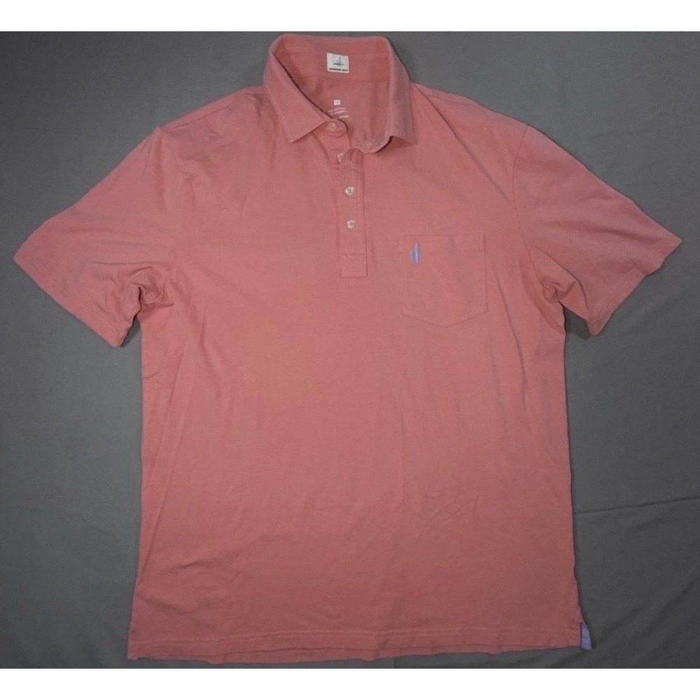 Johnnie-O Polo Shirt Mens M Pink Solid Hangin Out Pocket Logo Stretch Casual
